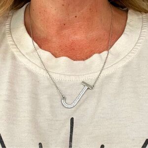 Diamonique Pave J initial necklace